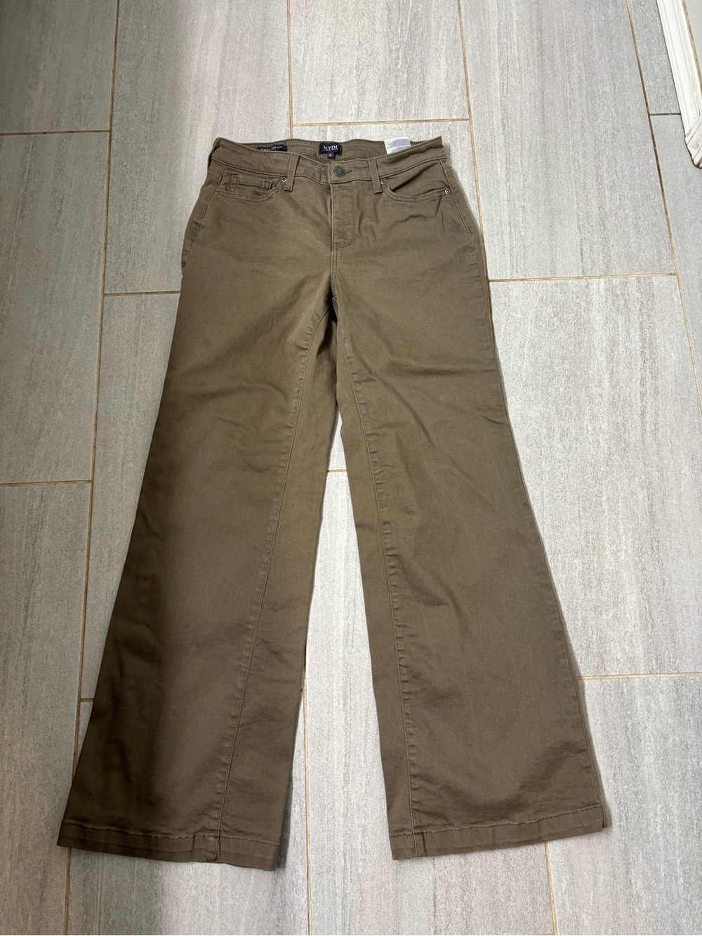 NYDJ Wide Leg Pants Womens High Rise Stretch Trouser Olive Workwear Boho size 8